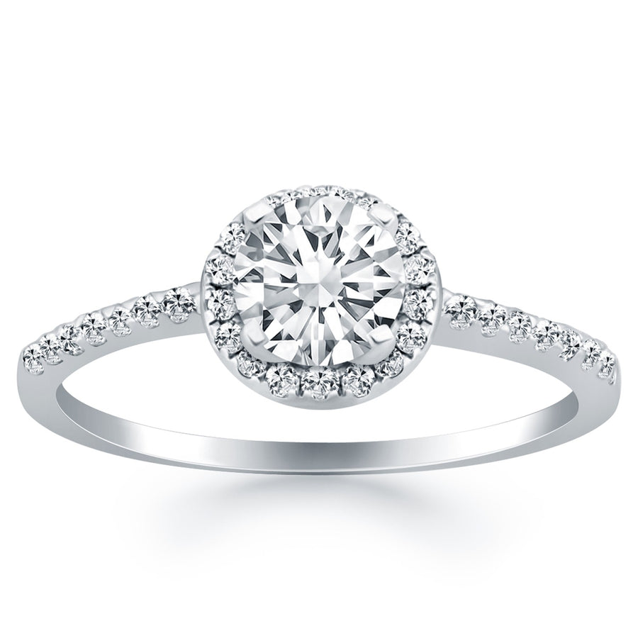 Diamond Halo Collar Engagement Ring - 14k White Gold