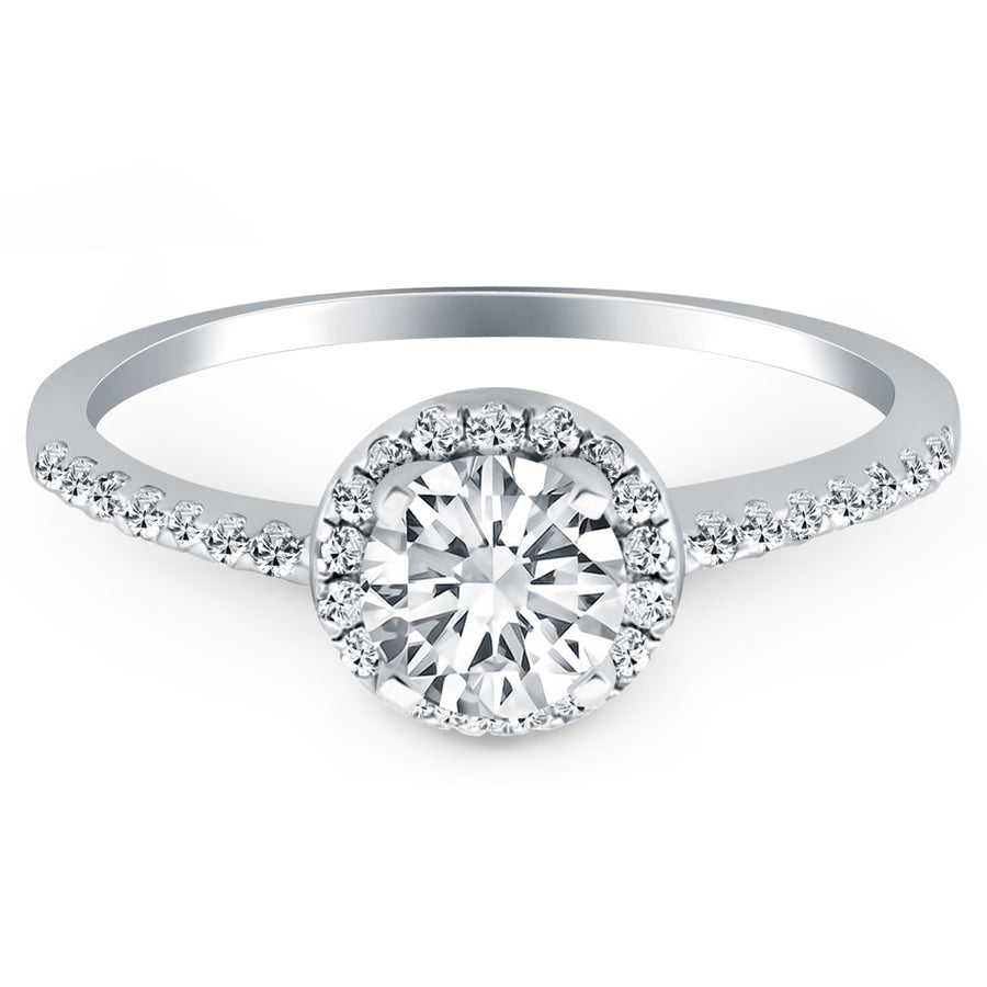 Diamond Halo Collar Engagement Ring - 14k White Gold