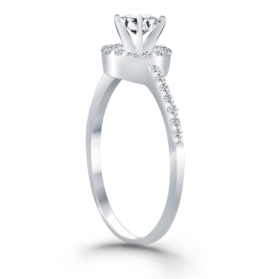 Diamond Halo Collar Engagement Ring - 14k White Gold