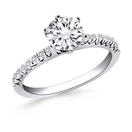 Engagement Ring with Fishtail Diamond Accents - 14k White Gold