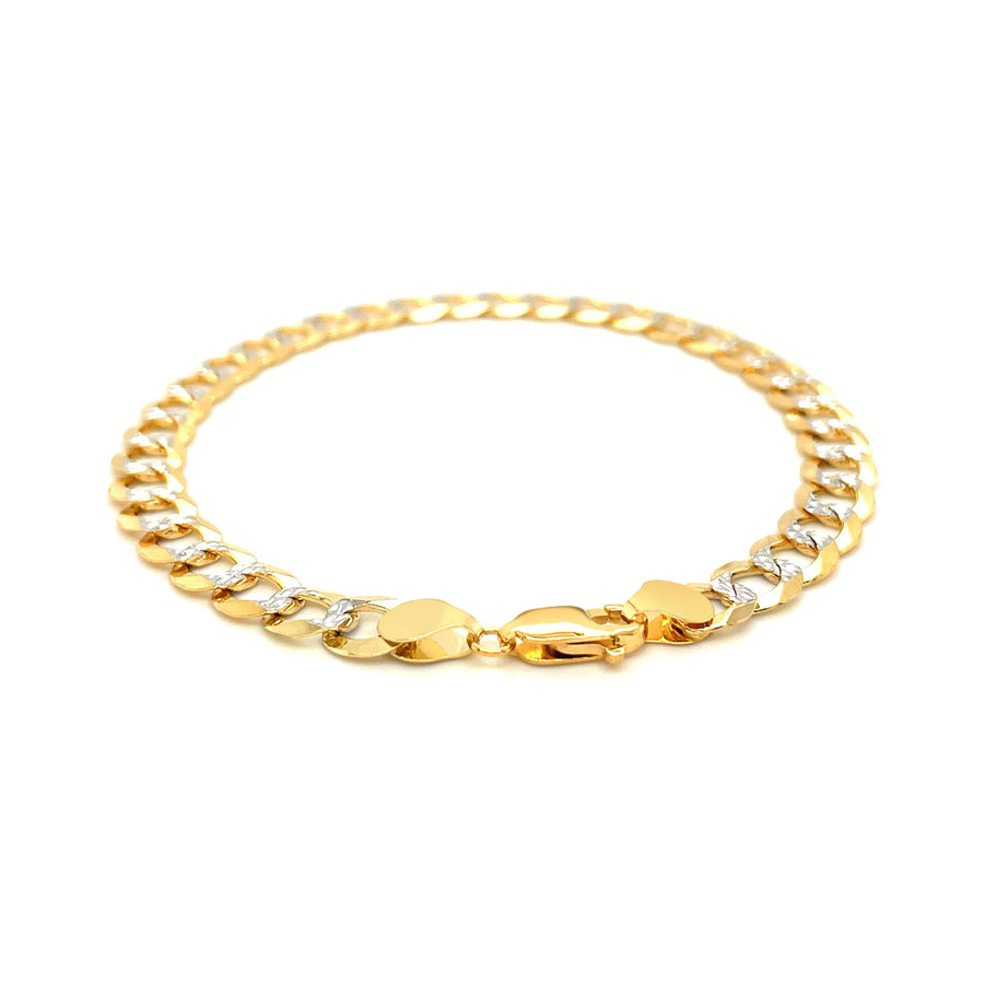 7.0mm 14k Two Tone Gold Pave Curb Bracelet