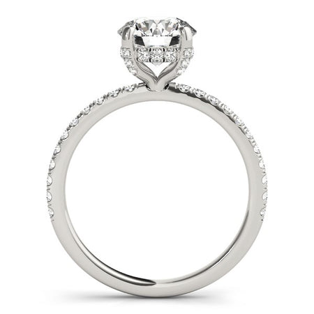 (2 1/4 cttw) Diamond Engagement Ring with Scalloped Row Band - 14k White Gold