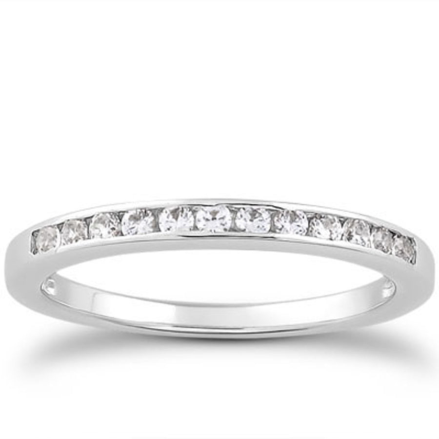 Channel Set Diamond Wedding Ring Band Set 1/3 Around - 14k White Gold