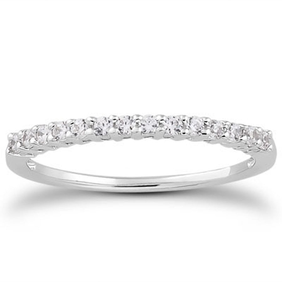 Shared Prong Diamond Wedding Ring Band with Airline Gallery - 14k White Gold