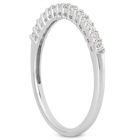 Shared Prong Diamond Wedding Ring Band with Airline Gallery - 14k White Gold