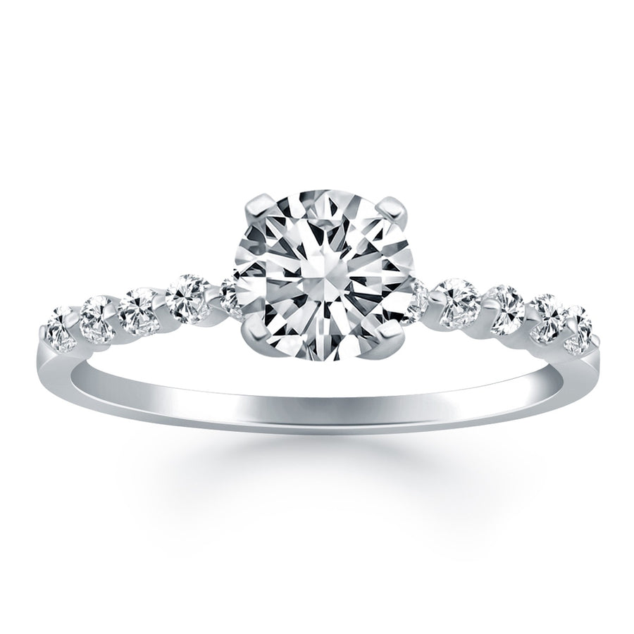 Diamond Engagement Ring W/ Shared Prong Diamond Accents - 14k White Gold