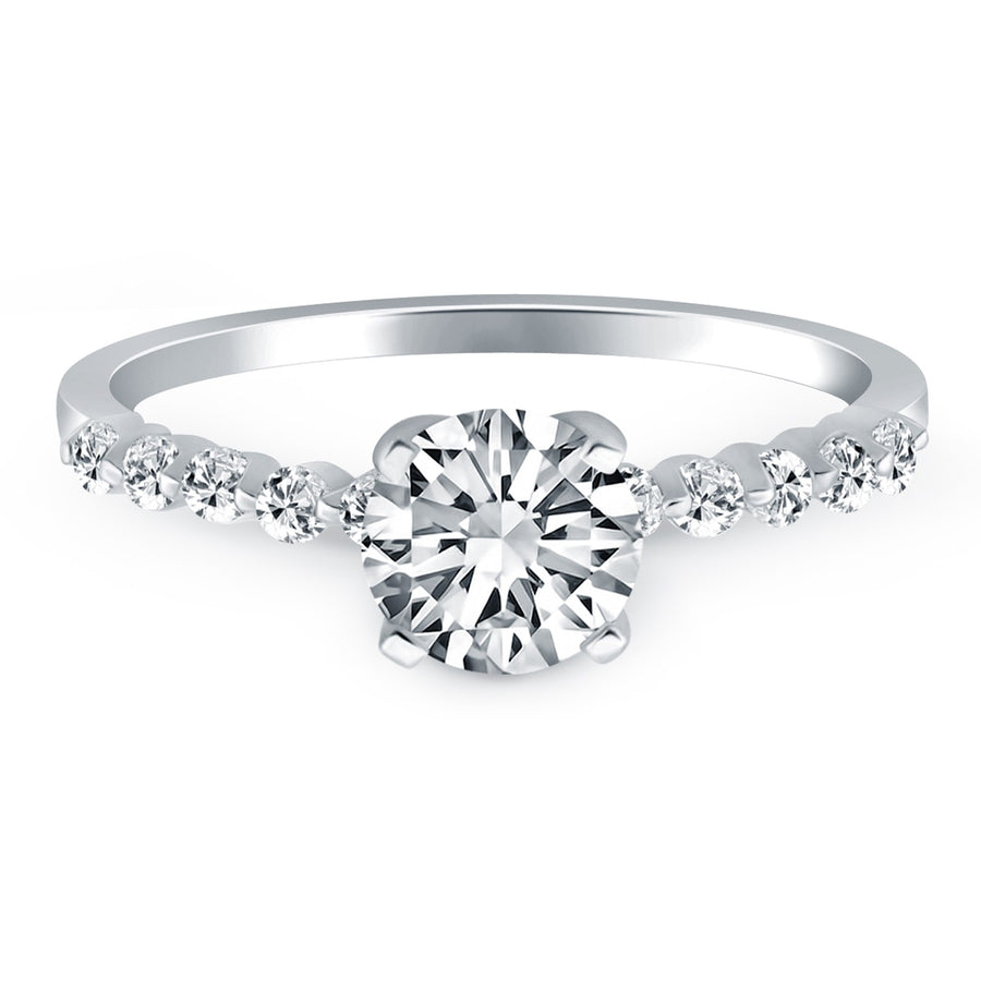 Diamond Engagement Ring W/ Shared Prong Diamond Accents - 14k White Gold