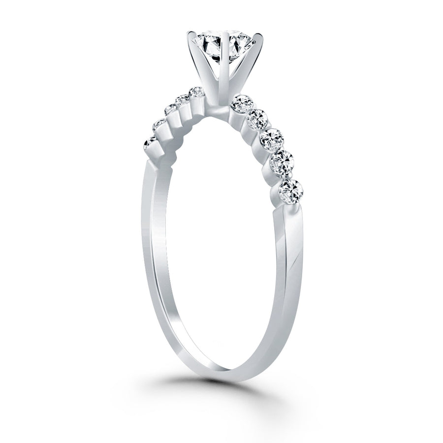 Diamond Engagement Ring W/ Shared Prong Diamond Accents - 14k White Gold