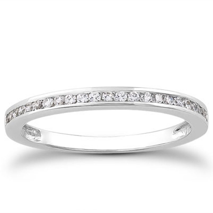 Slender Channel Set Diamond Wedding Ring Band Set 1/2 Around - 14k White Gold