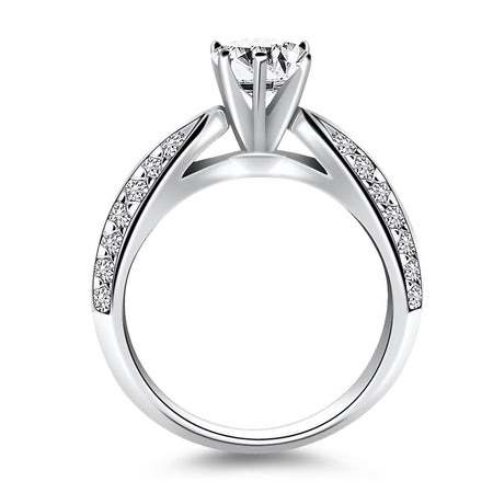 Cathedral Double Row Pave Diamond Engagement Ring - 14k White Gold