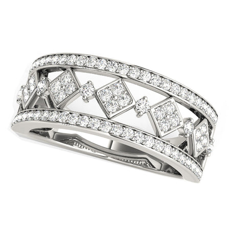 (1/2 cttw) Diamond Studded Square Motif Ring - 14k White Gold