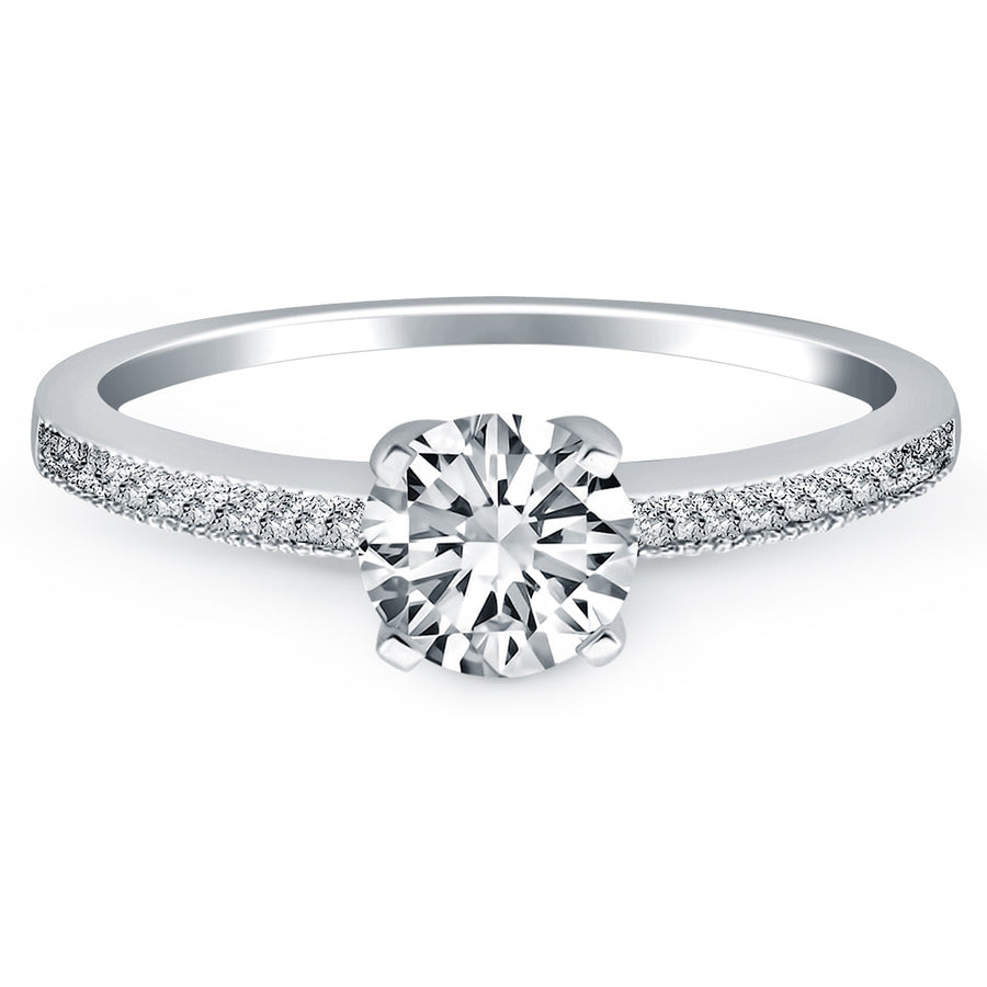 Classic Diamond Pave Solitaire Engagement Ring - 14k White Gold
