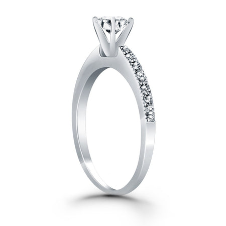 Classic Diamond Pave Solitaire Engagement Ring - 14k White Gold