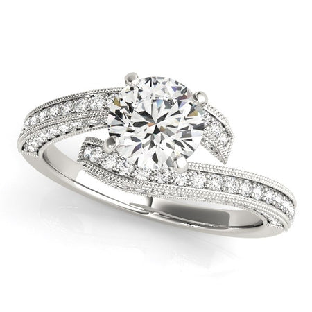 (1 1/2 cttw) Round Diamond Bypass Style Engagement Ring - 14k White Gold