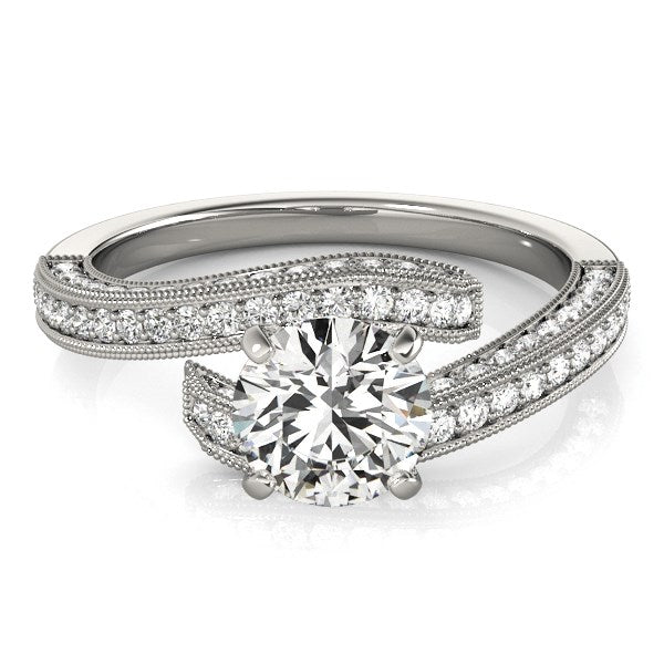 (1 1/2 cttw) Round Diamond Bypass Style Engagement Ring - 14k White Gold