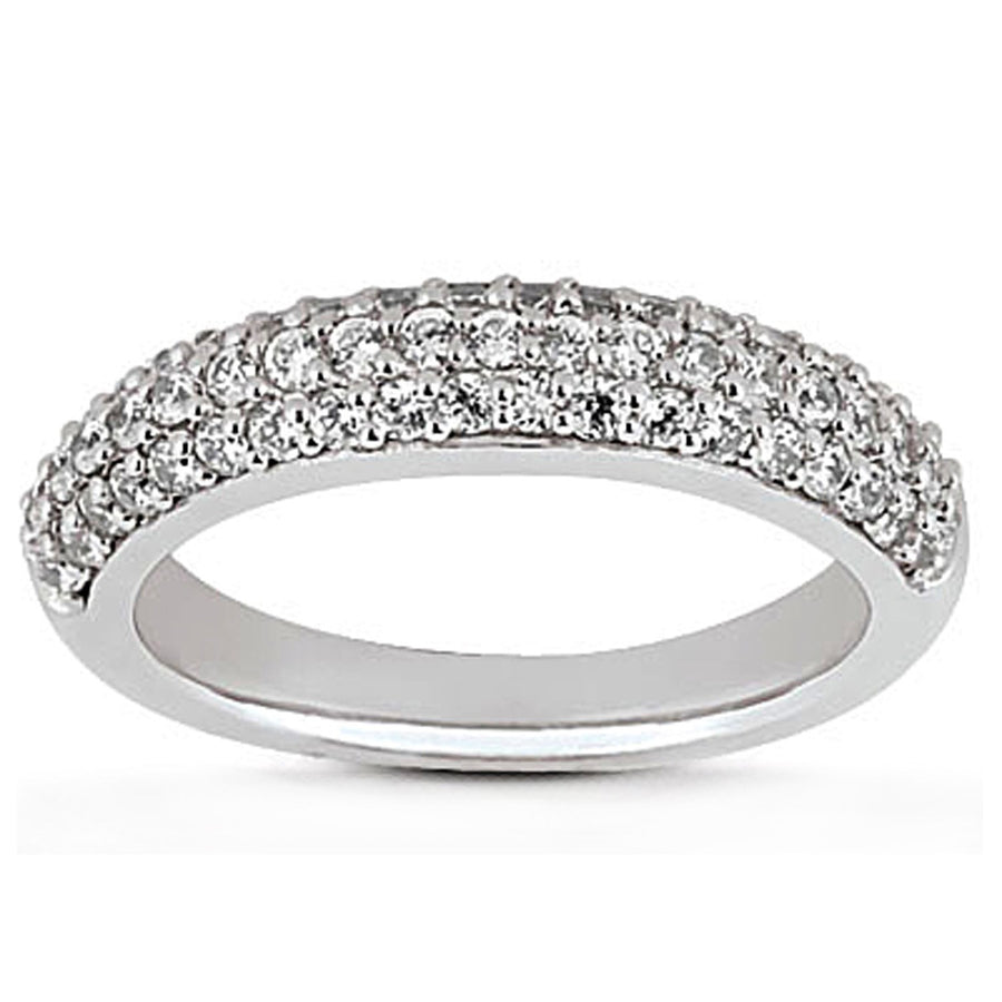 Triple Multi-Row Micro- Pave Diamond Wedding Ring Band - 14k White Gold