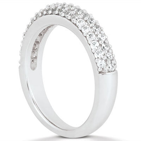 Triple Multi-Row Micro- Pave Diamond Wedding Ring Band - 14k White Gold