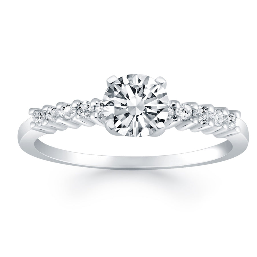Shared Prong Accent Diamond Engagement Ring - 14k White Gold