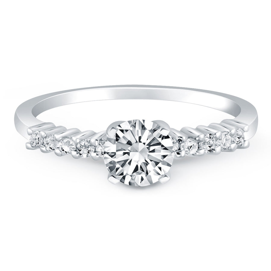 Shared Prong Accent Diamond Engagement Ring - 14k White Gold