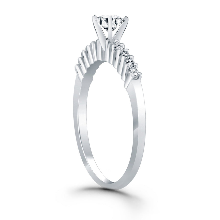 Shared Prong Accent Diamond Engagement Ring - 14k White Gold