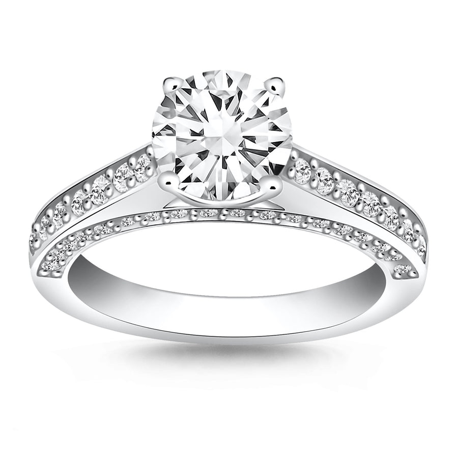 Pave Diamond Cathedral Engagement Ring - 14k White Gold