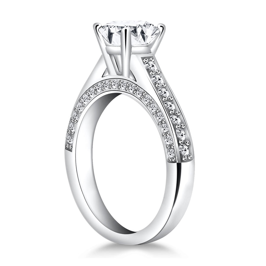 Pave Diamond Cathedral Engagement Ring - 14k White Gold