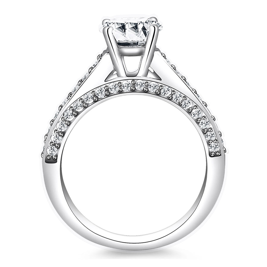 Pave Diamond Cathedral Engagement Ring - 14k White Gold