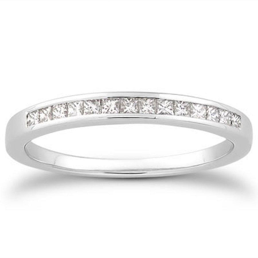 Channel Set Princess Diamond Wedding Ring Band - 14k White Gold