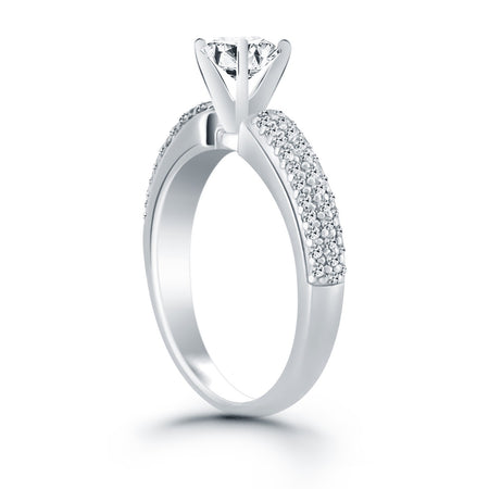 14k White Gold Triple Row Pave Diamond Engagement Ring