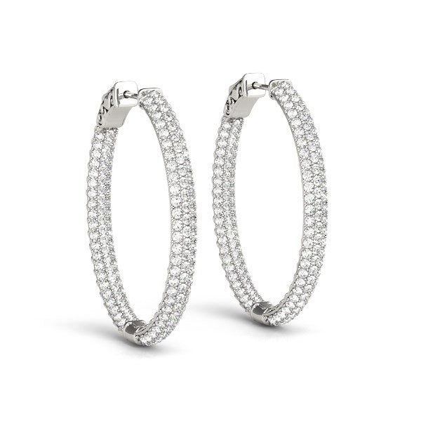 (2 cttw) Diamond Hoop Double Sided Three Row Earrings - 14k White Gold
