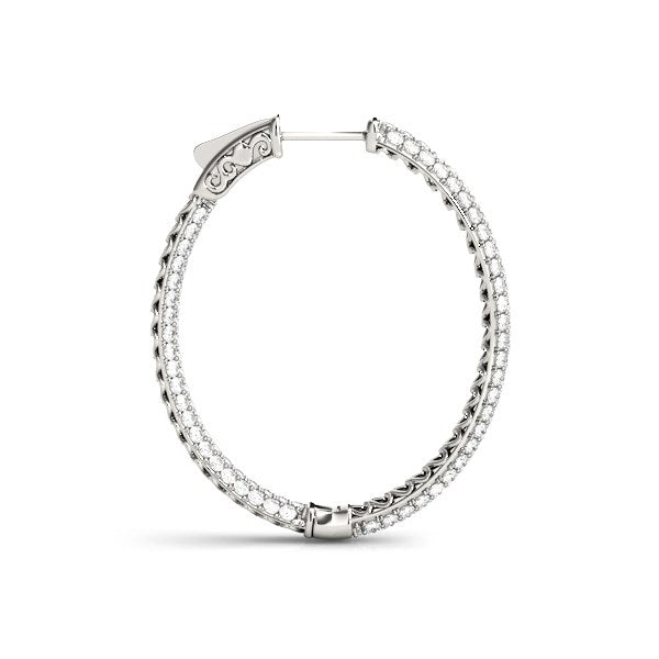 (2 cttw) Diamond Hoop Double Sided Three Row Earrings - 14k White Gold