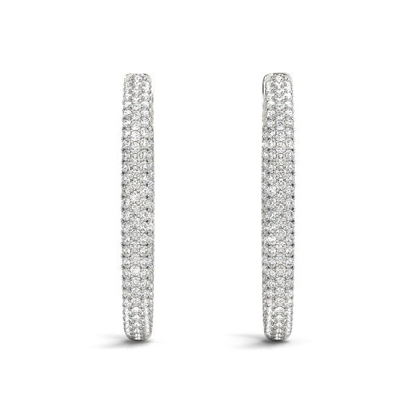 (2 cttw) Diamond Hoop Double Sided Three Row Earrings - 14k White Gold