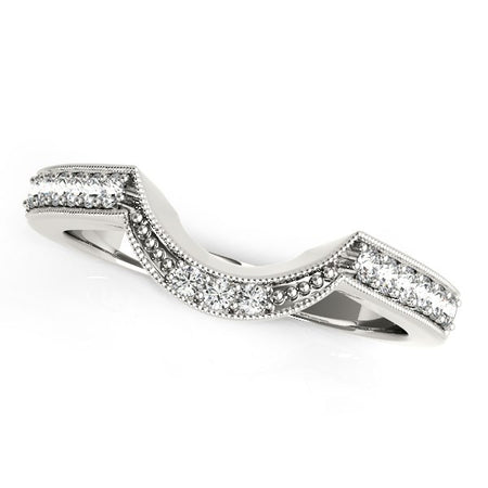 (1/4 cttw) Round Diamond Curved Antique Wedding Band - 14k White Gold