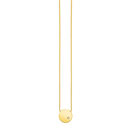 14k Yellow Gold Necklace with Polished Round Pendant with Diamond