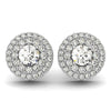 (1 1/4 cttw) Double Halo Round Diamond Earrings - 14k White Gold