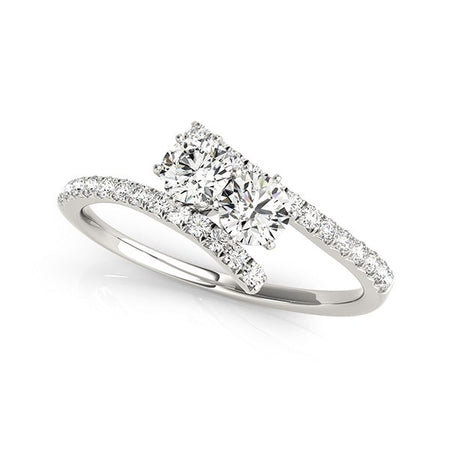 (3/4 cttw) Two Stone Bypass Diamond Ring - 14k White Gold