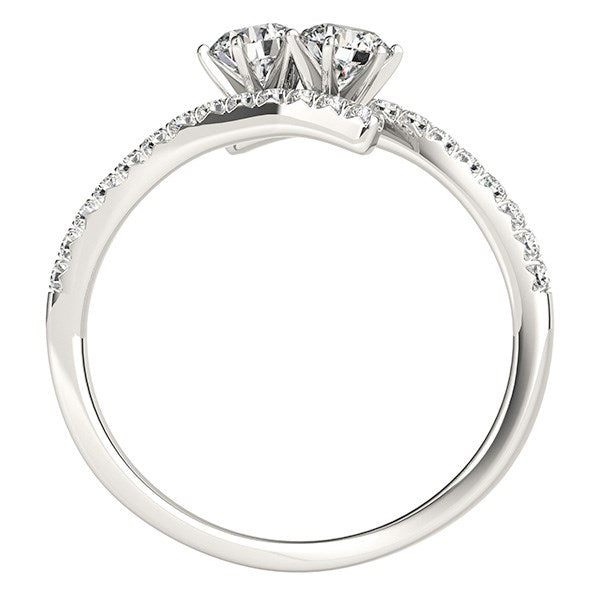 (3/4 cttw) Two Stone Bypass Diamond Ring - 14k White Gold