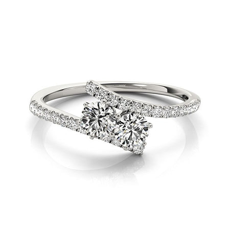 (3/4 cttw) Two Stone Bypass Diamond Ring - 14k White Gold