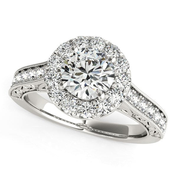 (1 5/8 cttw) Round Diamond Engagement Ring with Stylish Shank - 14k White Gold