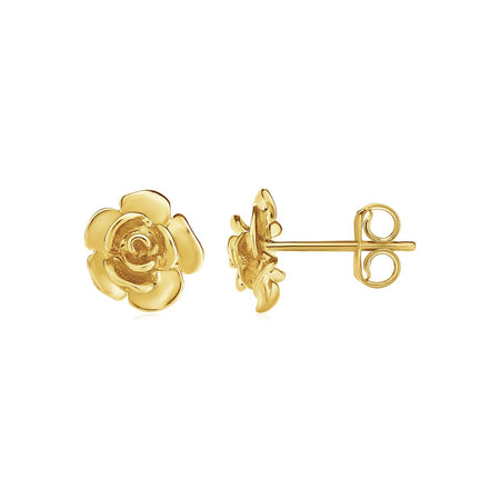 Post Earrings W/ Roses - 14k Yellow Gold