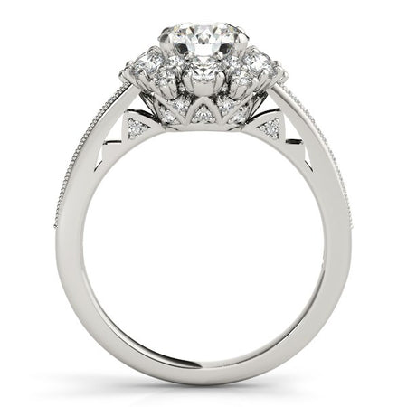 (2 cttw) Antique Style Halo Round Diamond Engagement Ring - 14k White Gold