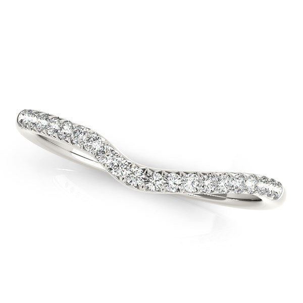 (1/4 cttw) Curved Pave Diamond Wedding Ring - 14k White Gold