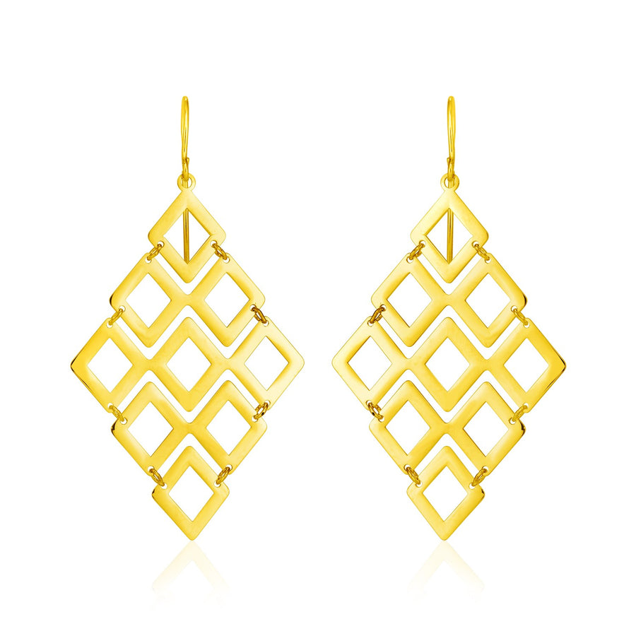 Earrings W/ Polished Open Diamond Motifs - 14k Yellow Gold