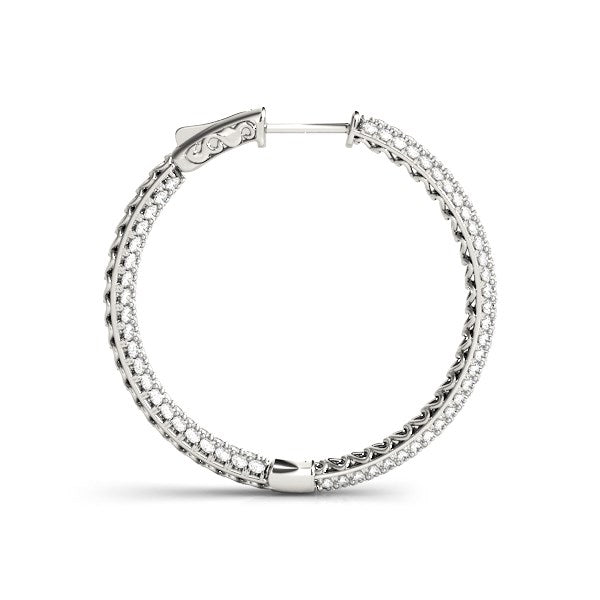 (7 cttw) Two Row Pave Set Diamond Hoop Earrings - 14k White Gold