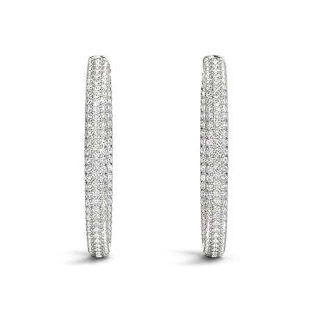 (7 cttw) Two Row Pave Set Diamond Hoop Earrings - 14k White Gold