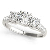(1 1/8 cttw) Trellis Set 3 Stone Round Diamond Engagement Ring - 14k White Gold