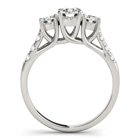 (1 1/8 cttw) Trellis Set 3 Stone Round Diamond Engagement Ring - 14k White Gold