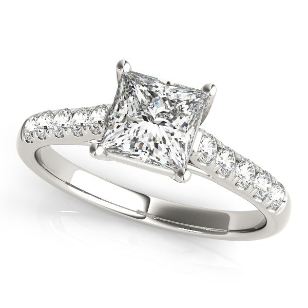 (1 1/4 cttw) Trellis Set Princess Cut Diamond Engagement Ring - 14k White Gold