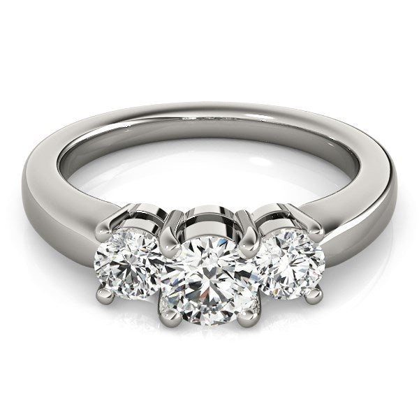 (1 cttw) Timeless 3 Stone Round Diamond Engagement Ring - 14k White Gold