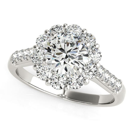 (2 1/2 cttw) Round Diamond Halo Engagement Ring - 14k White Gold